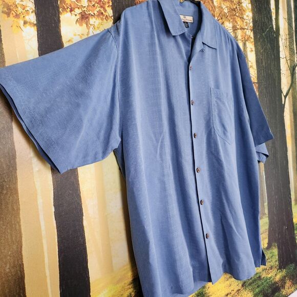 Tommy Bahama 100% Silk Mens Medium Light Blue Short Camp Shirt Woven Pattern - Picture 3 of 16